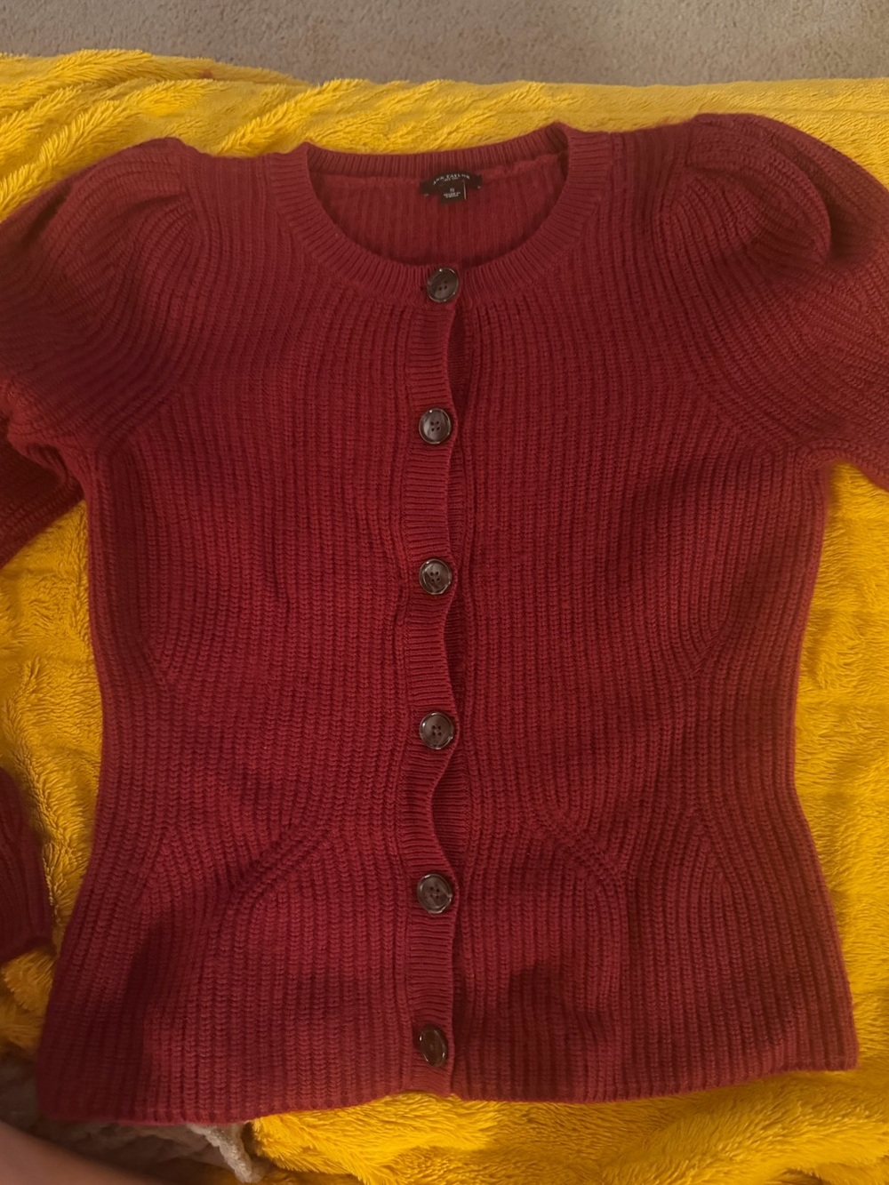 Ann Taylor Burgundy Ribbed Button-Front Cardigan - Picture 3 of 3